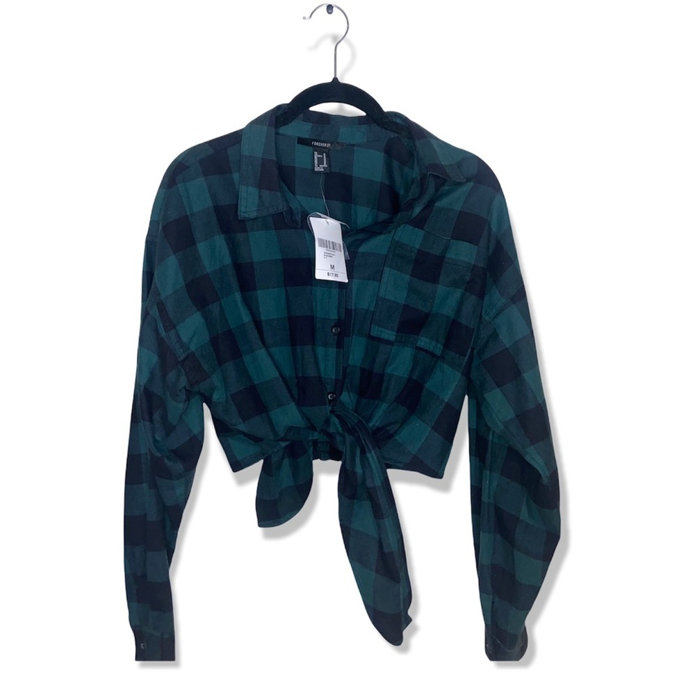 Forever 21 Green Front Tie Flannel
